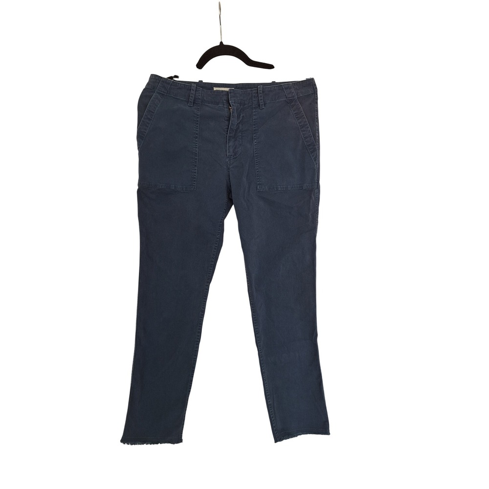 Nili Lotan French Military Pants Navy Blue Raw Hem Stretch Cotton Size 6